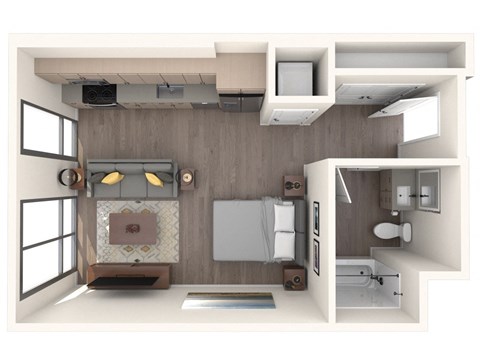 Floor plan for studio, 1 bath, 492 sqft
